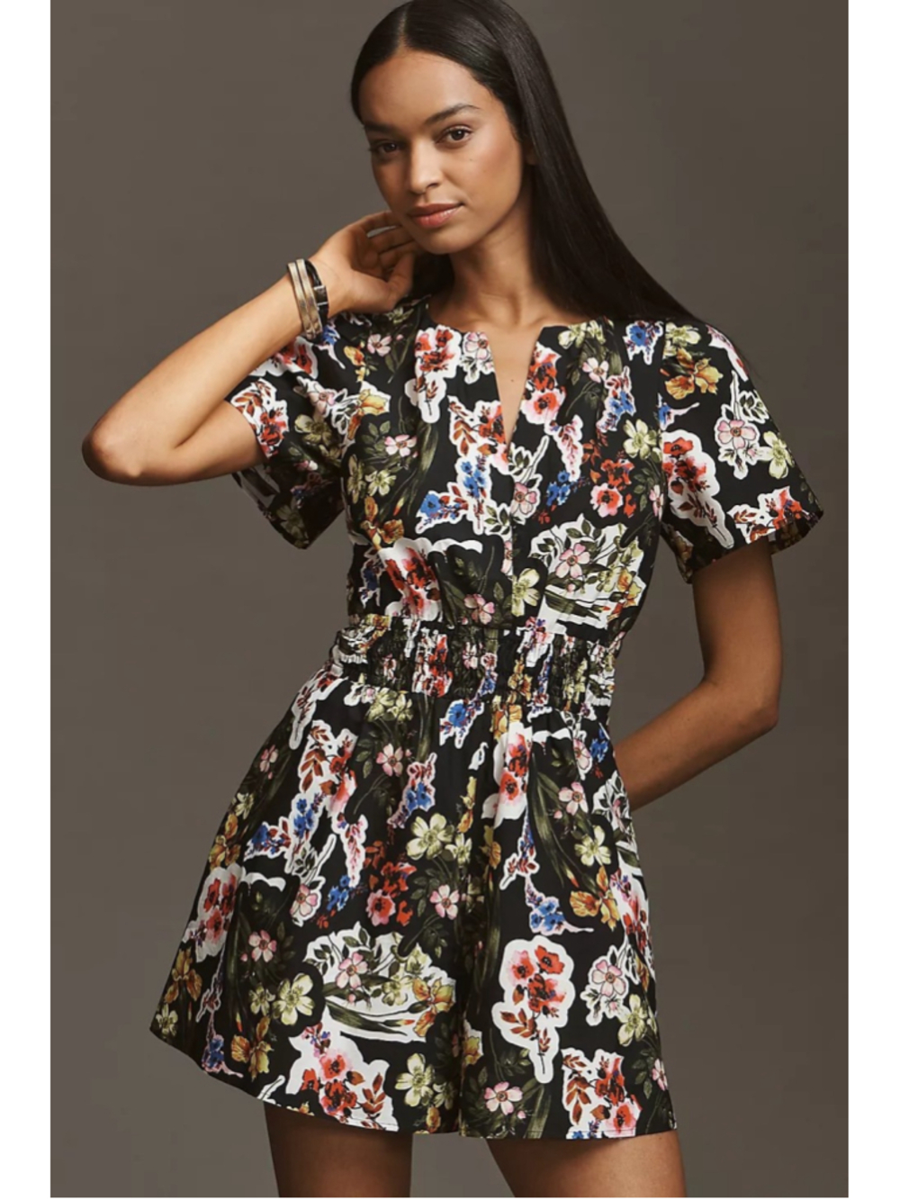 NWT Anthropologie Black Floral Somerset Poplin Romper